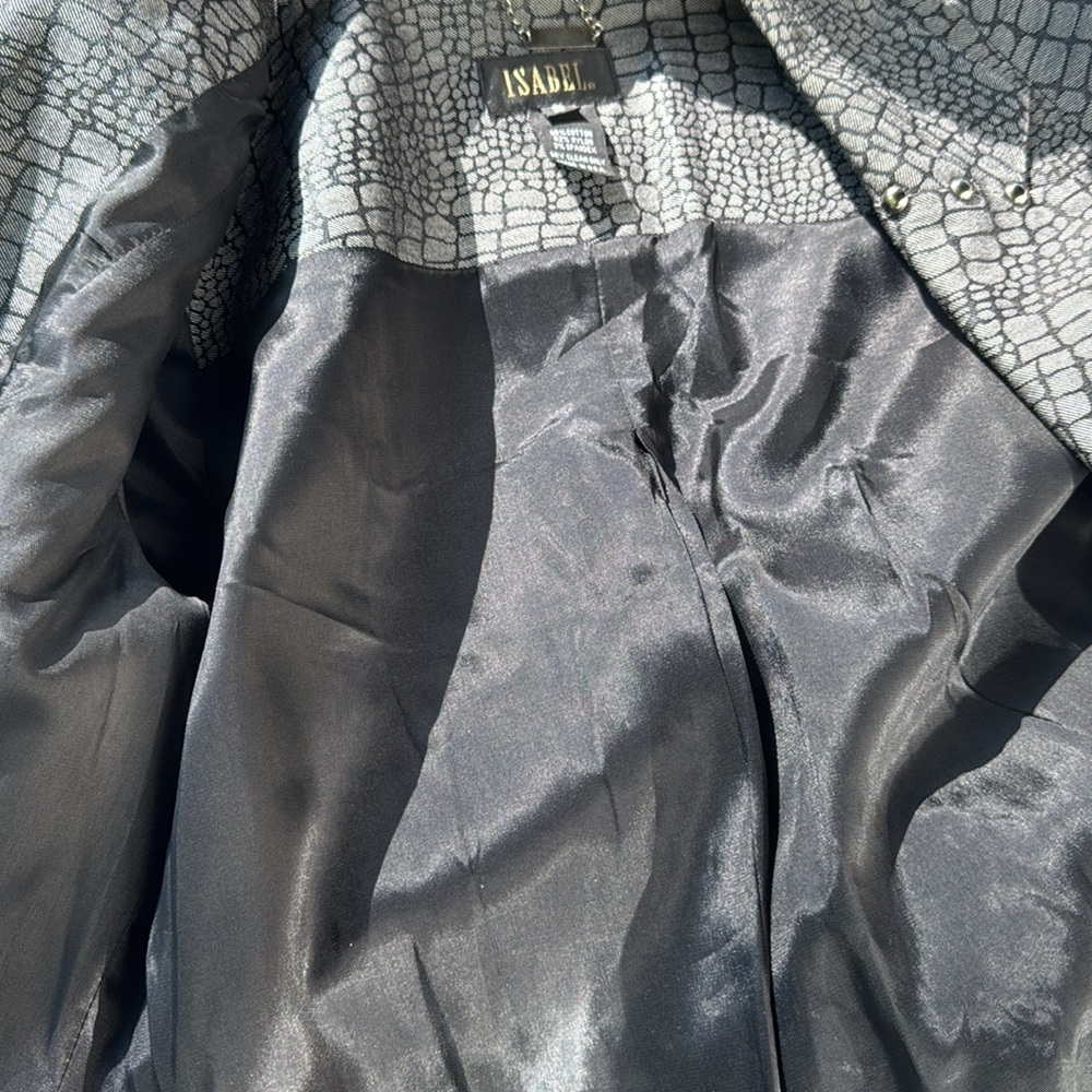 Isabel gray/black metallic croc print studs pleated peplum lined jacket. Small - Picture 7 of 8